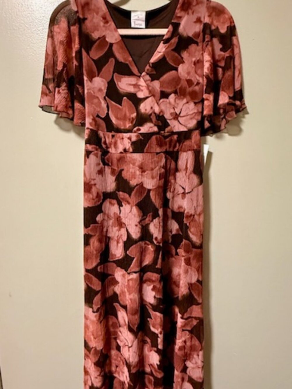 Luna Women's Floral Midi Dress Size M Brown Dusty Rose Pink NWT